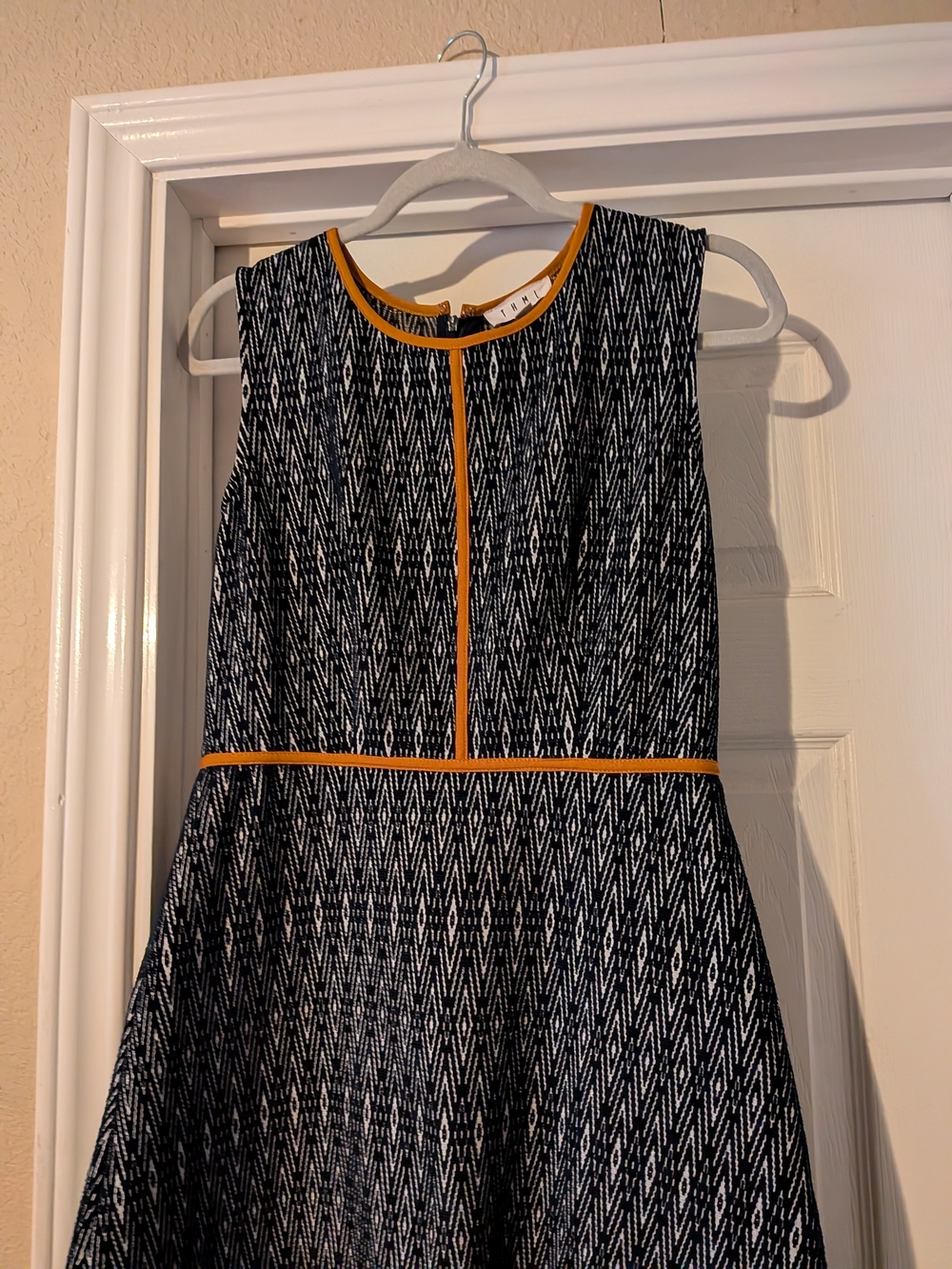 THML Navy & White  Sleeveless Above Knee Game Day  Dress with Orange Trim